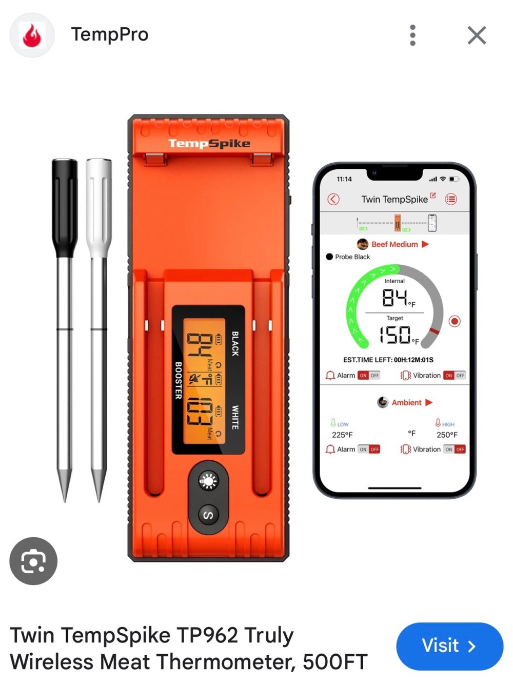 Twin TP962 Wireless Meat Thermometer - Orange -new in box!